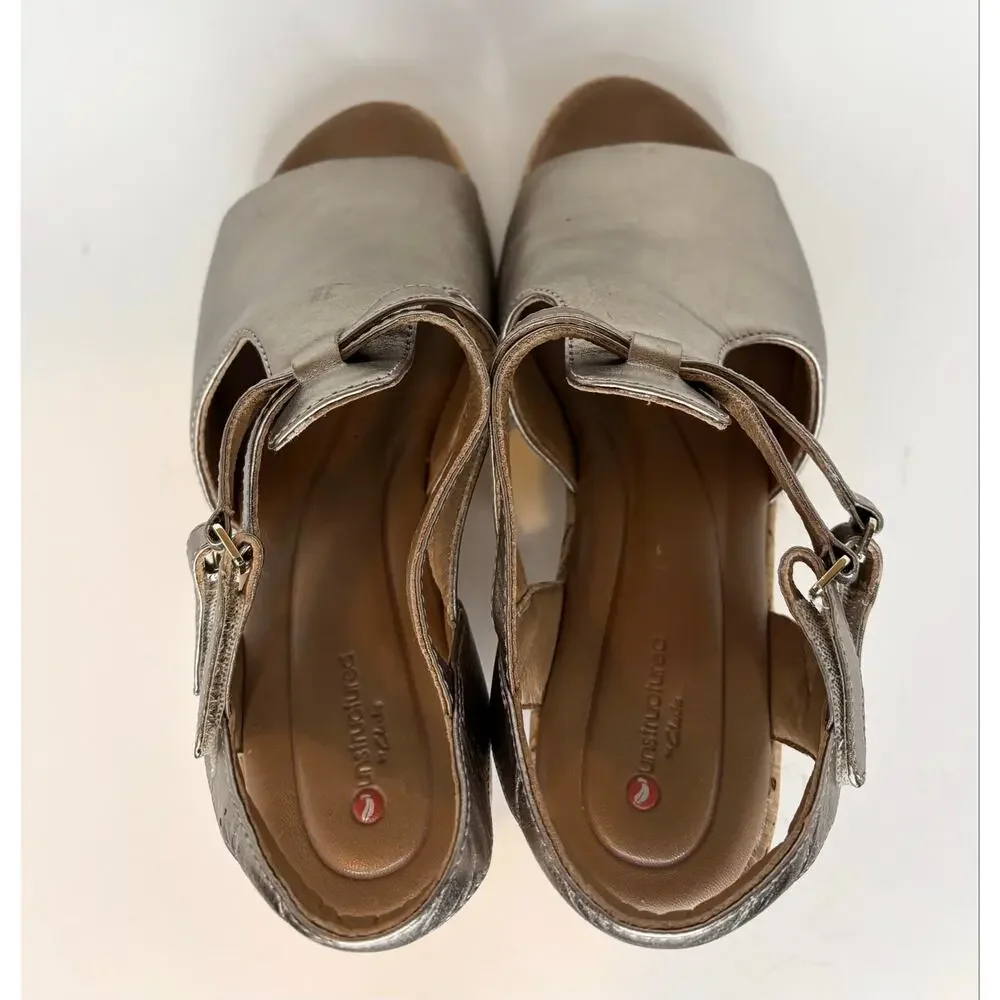 Clarks Unstructured Women’s 8.5 Un Plaza Way Sandal Wedge Heel Ankle Strap Cork